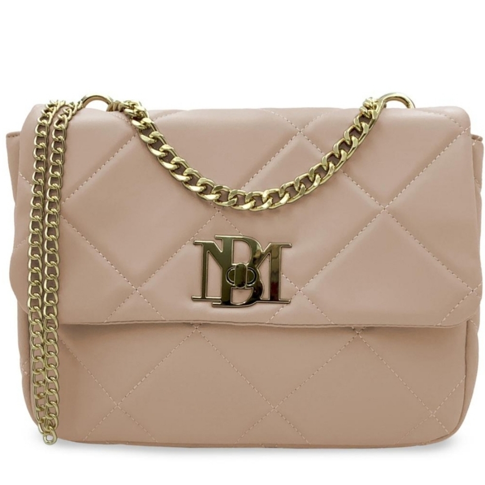 NWT $149 Badgley Mischka Crossbody Chain Handbag Quilted Taupe
